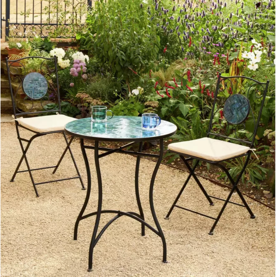 Home Mosaic 2 Seater Metal Garden Bistro Set | Outdoor Patio Furniture Set