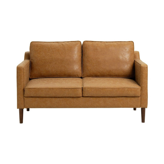 Knox Leather 2 Seater Sofa Tan | Faux Leather Couch Compact Lounge Seating