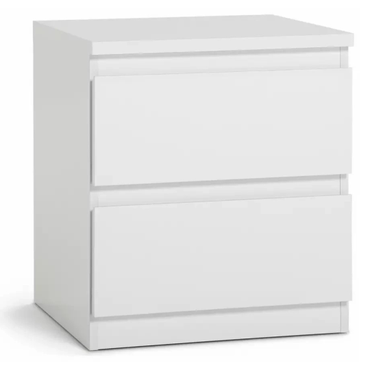 Home Jenson 2 Drawer Bedside Table - White Gloss | Bedroom Storage Nightstand
