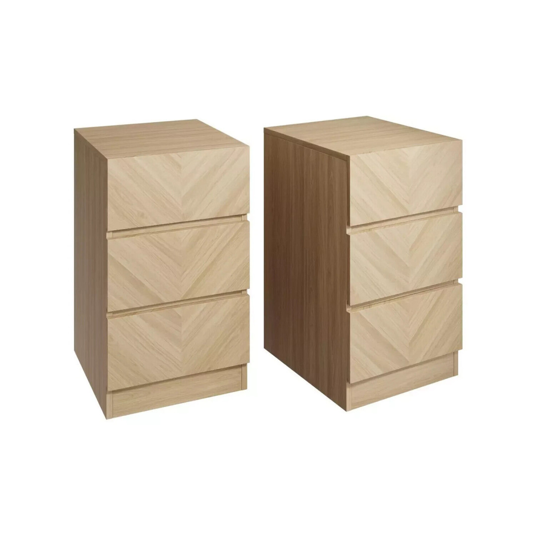 GFW Catania 3 Drawer 2 Bedside Table - Oak GFW Catania 3 Drawer 2 Bedside Table - Oak