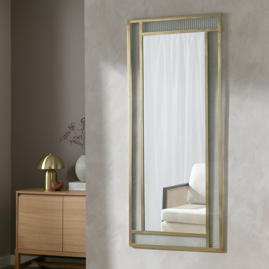 Glass & Brass Ribbed Wall Mirror - 140x60cm | Modern Rectangular Decor