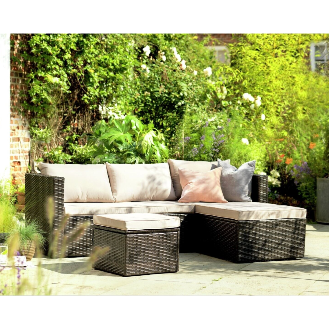 4 Seater Rattan Effect Garden Sofa Set - Brown 4 Seater Rattan Effect Garden Sofa Set - Brown