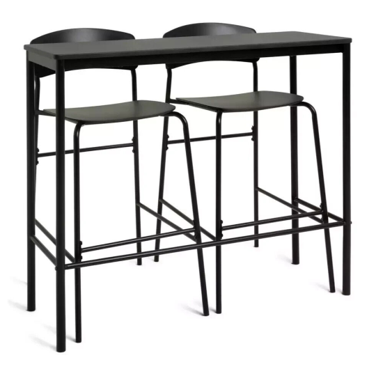 Stella Metal Bar Table & 2 Black Bar Stools | Modern Kitchen Breakfast Furniture