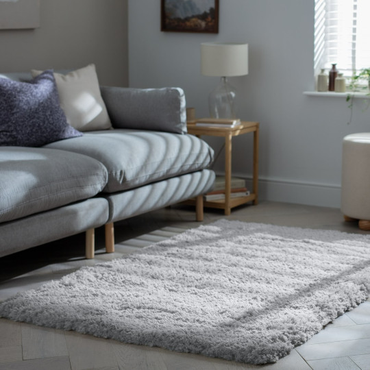 Airmaster Plain Silver Shaggy Rug - 230x160cm | Soft Living Room Floor Carpet