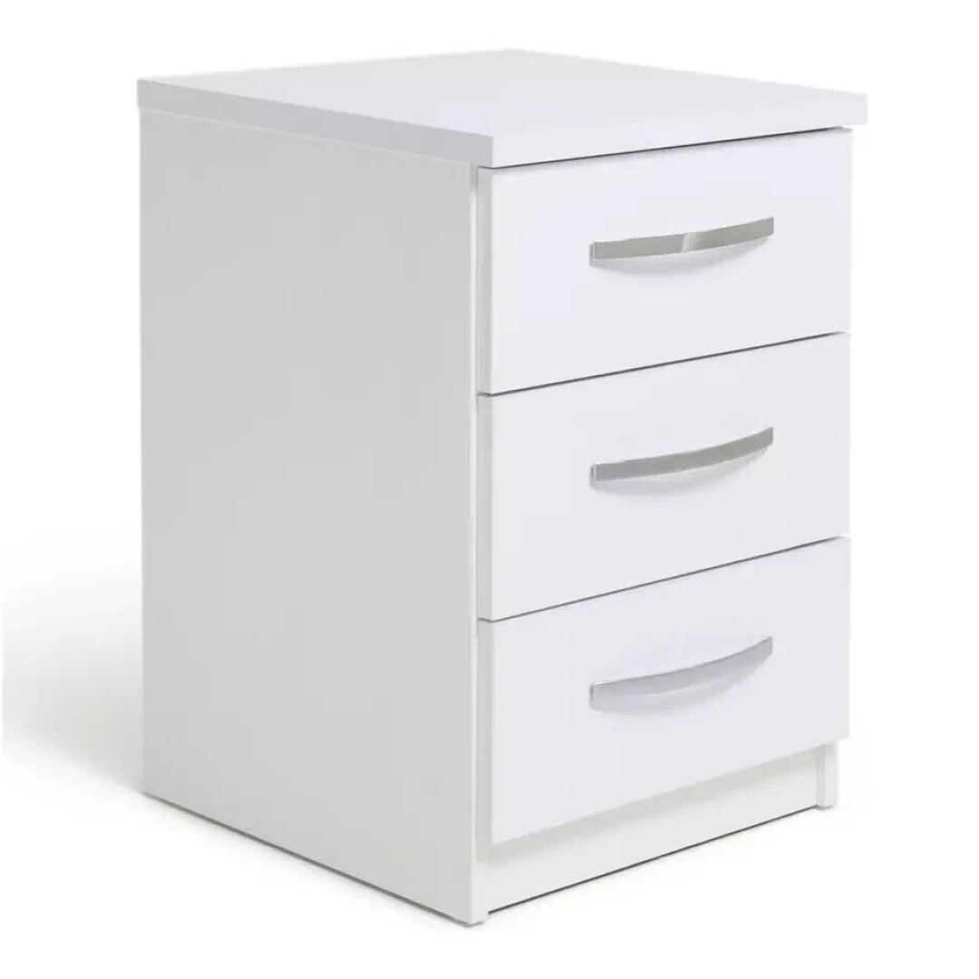 Hallingford 3 Drawer Bedside Table -White Gloss ( B grade 19046 ) Hallingford 3 Drawer Bedside Table -White Gloss ( B grade 19046 )