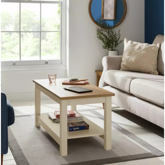 Winchester Coffee Table - Cream | Modern Living Room Table with Storage Shelf