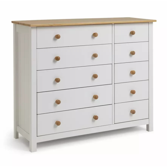 Home Scandinavia 10 Drawer Chest Pine & White | Bedroom Storage Chest of Drawers