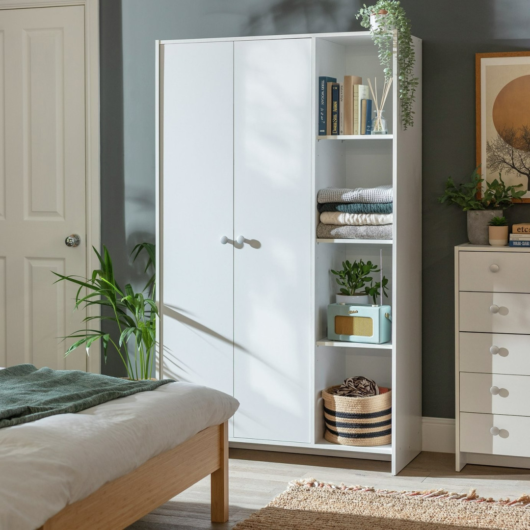 Home Seville 2 Door Open Shelf Wardrobe - White | Wardrobe with shelving Home Seville 2 Door Open Shelf Wardrobe - White | Wardrobe with shelving