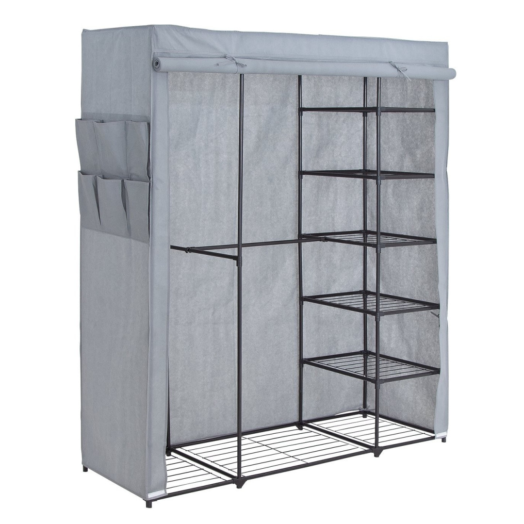 Home Covered Triple Wardrobe with Storage - Grey | Grey Fabric Clothes Storage Home Covered Triple Wardrobe with Storage - Grey | Grey Fabric Clothes Storage