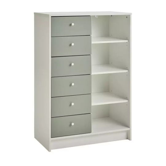 Malibu Kids 6 Drawer Chest - Sage Green & White (B Grade)