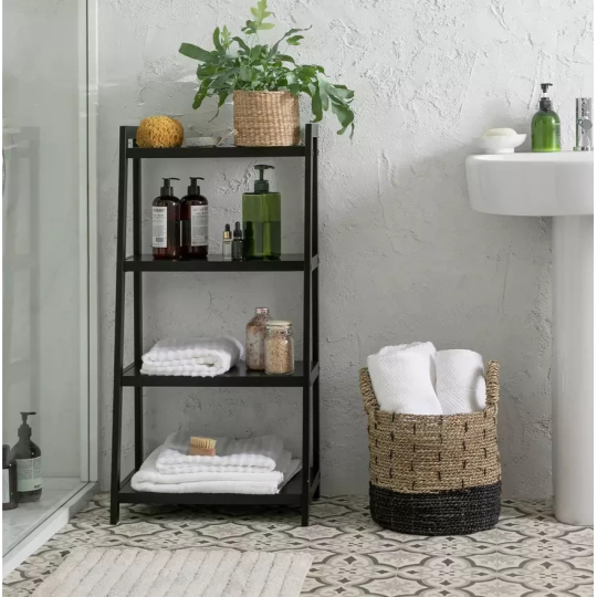 Home 4 Tier Bathroom Storage Shelving Unit Black | Freestanding Organiser Rack