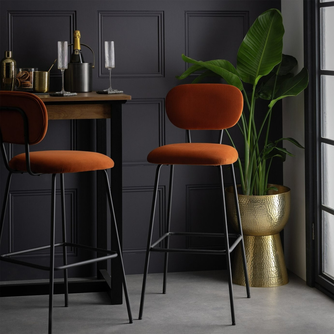 Ariana Pair of Fabric Counter Bar Stool - Copper Ariana Pair of Fabric Counter Bar Stool - Copper