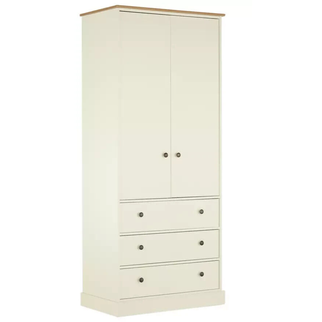 Kensington 2Dr 3Drw Wardrobe - Oak Effect & Ivory Kensington 2Dr 3Drw Wardrobe - Oak Effect & Ivory