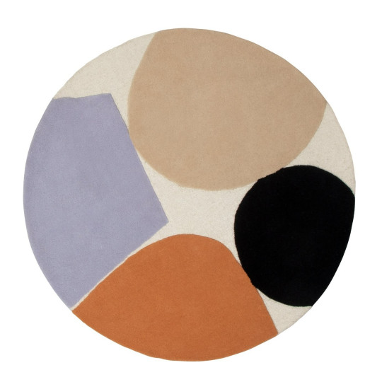 Carved Geometric Round Wool Cut Pile Rug - 120cm