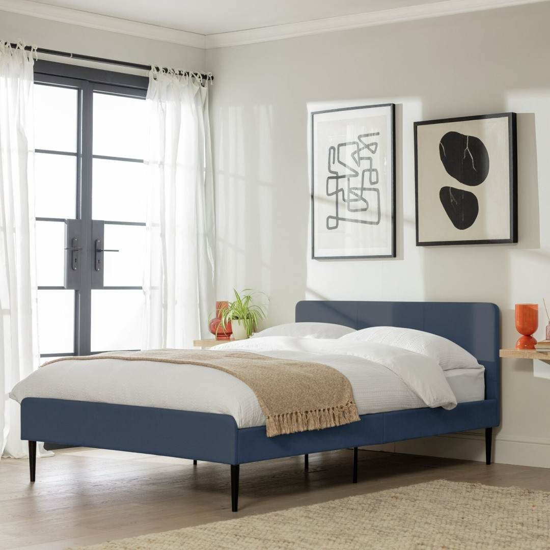 Home Kristopher Small Double Bed Frame Blue | Sturdy Bedroom Furniture Home Kristopher Small Double Bed Frame Blue | Sturdy Bedroom Furniture