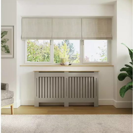 GFW Longslow Large Radiator Cover Grey & Oak | Home Heating Cover Cabinet