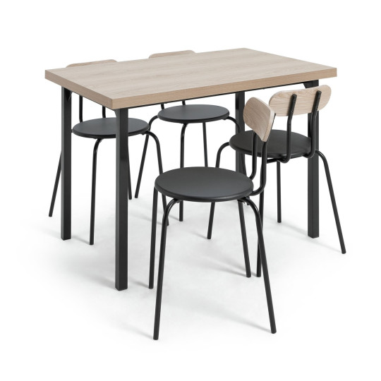Zayn Wood Effect Dining Table & 4 Black Chairs | Modern Kitchen Dining