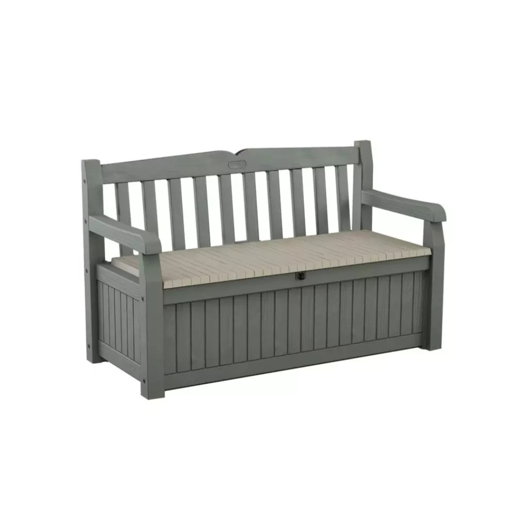 Keter Eden 265L Storage Bench Beige Green | Outdoor Garden Storage Seat Keter Eden 265L Storage Bench Beige Green | Outdoor Garden Storage Seat