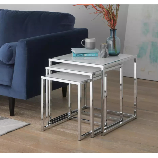 Home Boutique Nest of 3 Tables Marble Effect | Living Room Side Tables Set