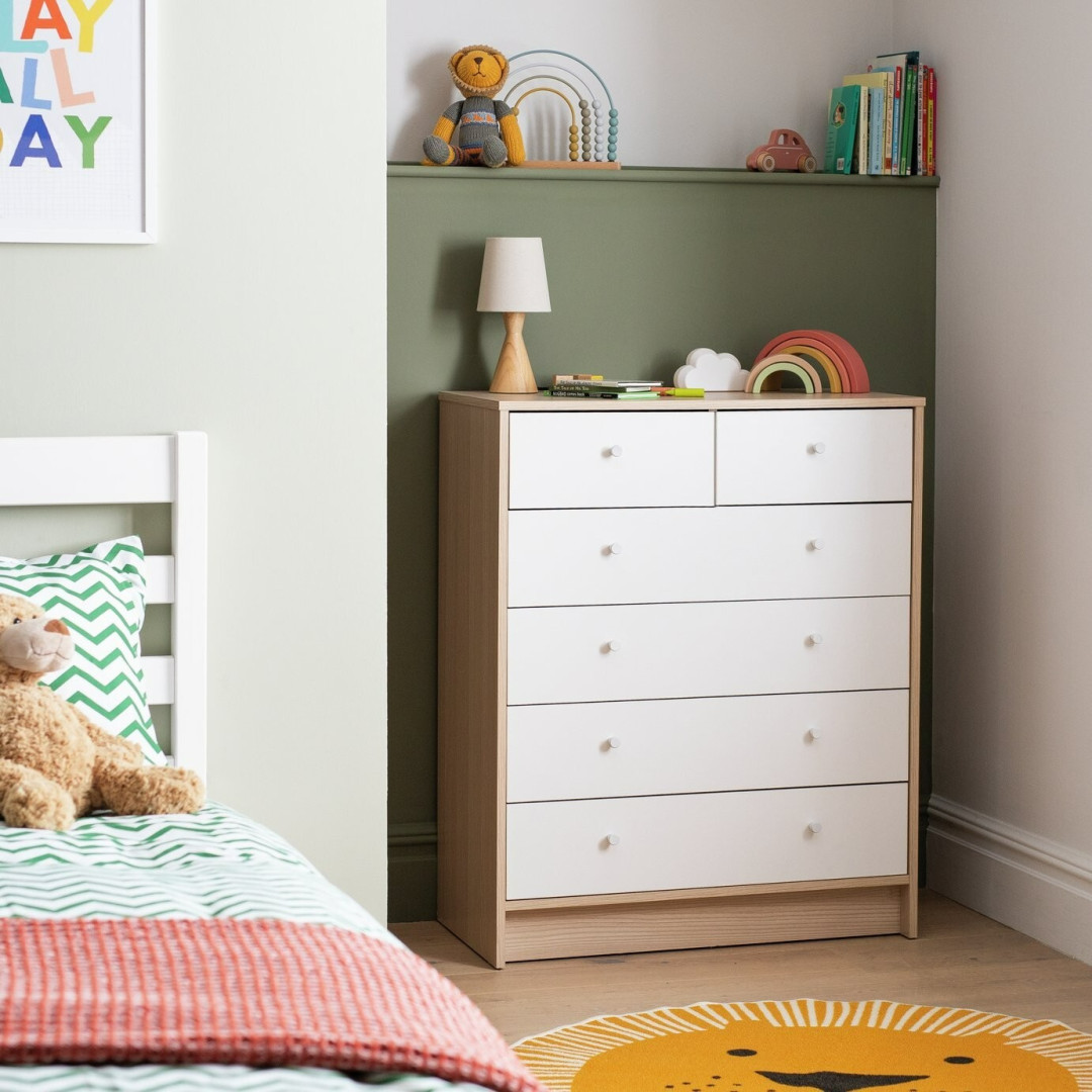Kids Malibu 4+2 Drawer Chest - White & Acacia Kids Malibu 4+2 Drawer Chest - White & Acacia