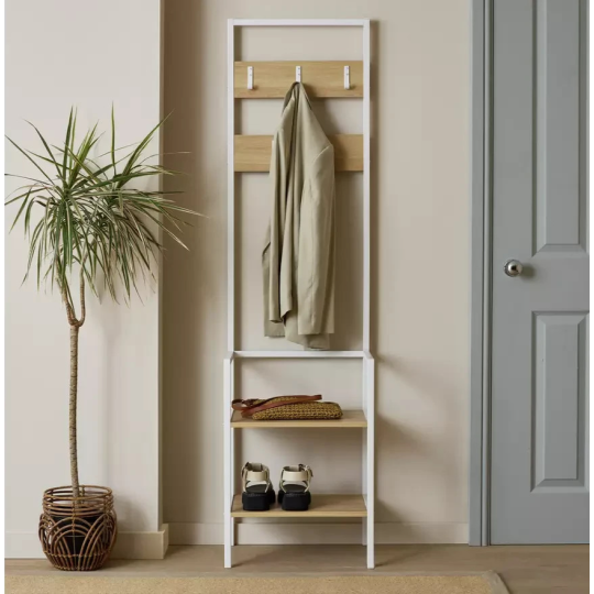 Flindor Hallway Tree Oak | Hallway Coat Rack Shoe Storage Furniture