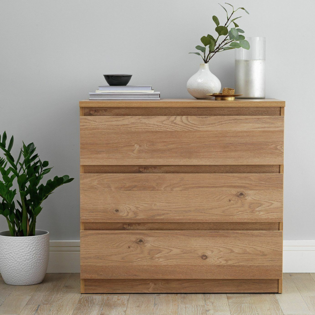 Jenson 3 Drawer Chest - Oak Effect | Bedroom Storage Unit for Clothes Jenson 3 Drawer Chest - Oak Effect | Bedroom Storage Unit for Clothes