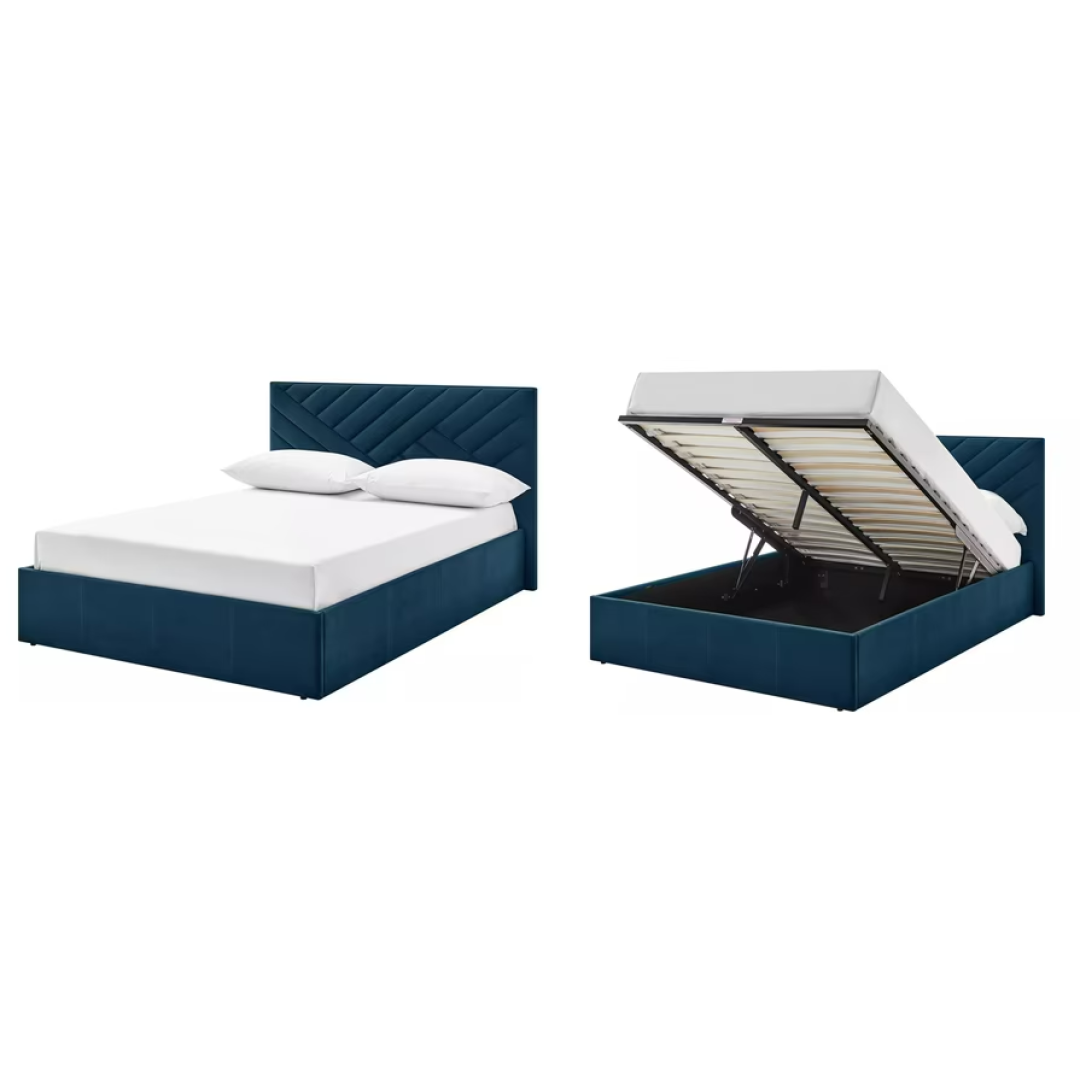 Luca Small Double End Lift Ottoman Bed - Navy | Glam bedframe Luca Small Double End Lift Ottoman Bed - Navy | Glam bedframe