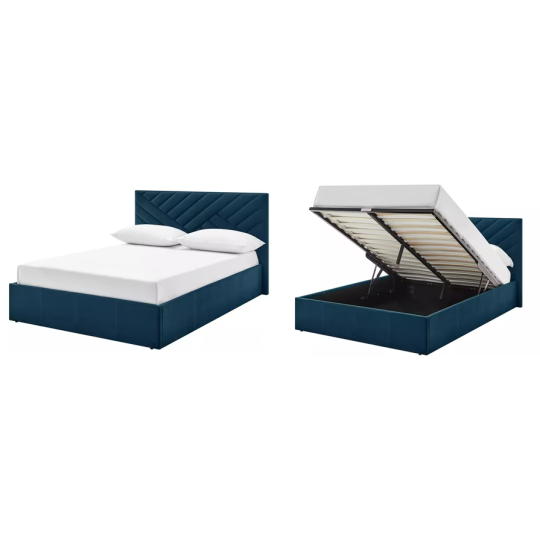 Luca Small Double End Lift Ottoman Bed - Navy | Glam bedframe