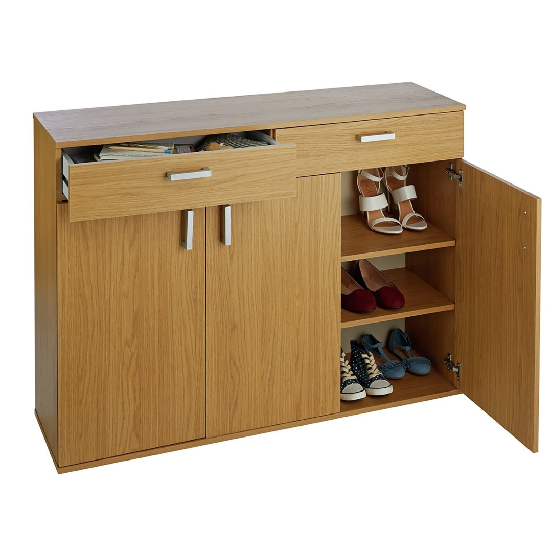 Venetia Large 3 Door 2 Drawer Shoe Cabinet - Oak Effect | Hallway Storage Unit Venetia Large 3 Door 2 Drawer Shoe Cabinet - Oak Effect | Hallway Storage Unit