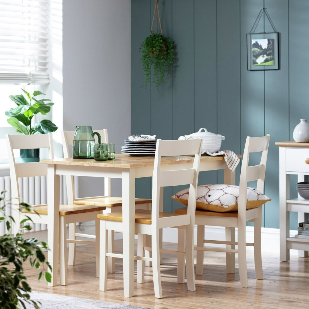 Chicago Pair of Solid Wood Dining Chair- Oak & Cream Chicago Pair of Solid Wood Dining Chair- Oak & Cream