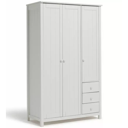 Home Scandinavia 3 Door 3 Drawer Wardrobe White | Large Bedroom Storage Unit