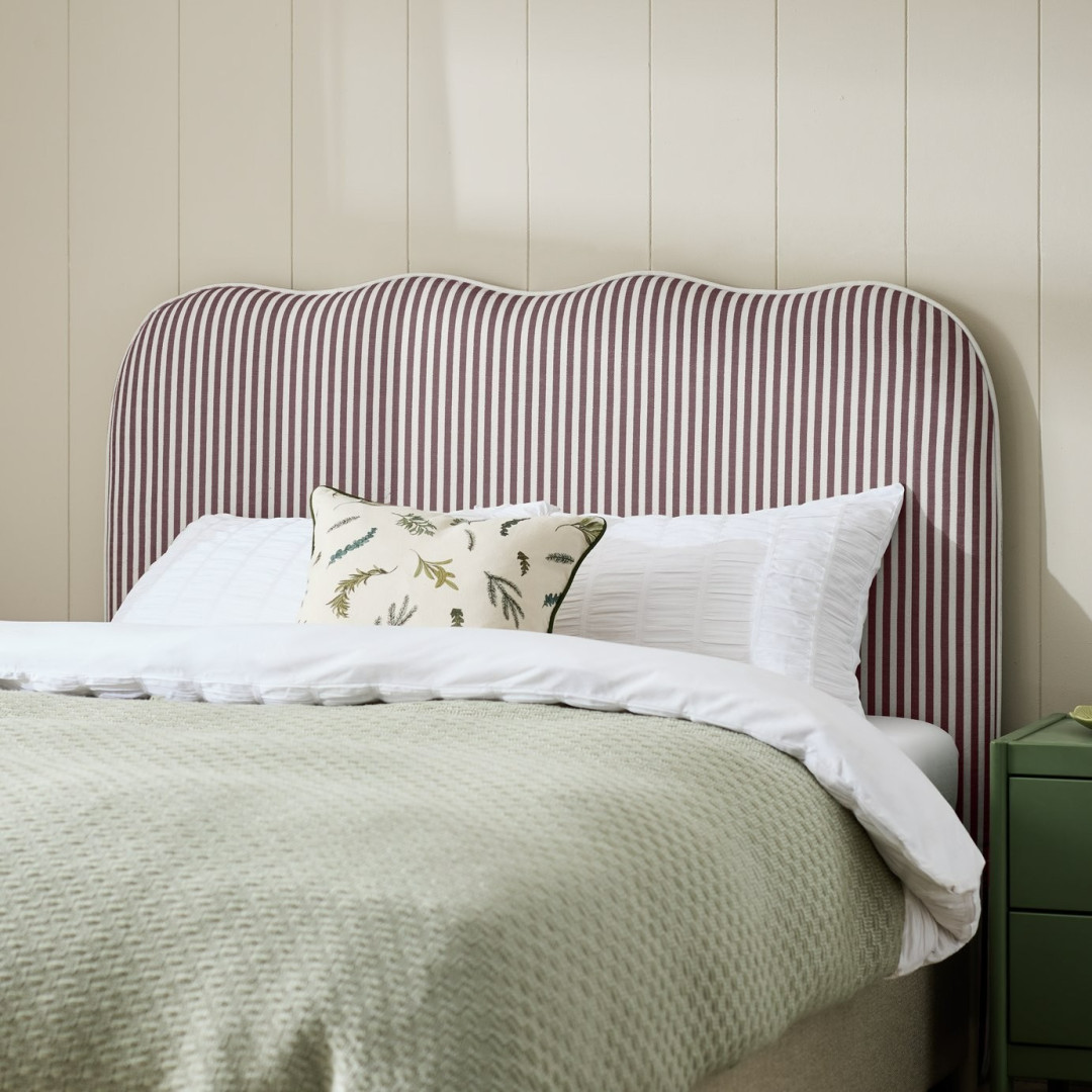 Onda Linen Kingsize Headboard - Stripe Plum | Soft Bed Backboard Onda Linen Kingsize Headboard - Stripe Plum | Soft Bed Backboard