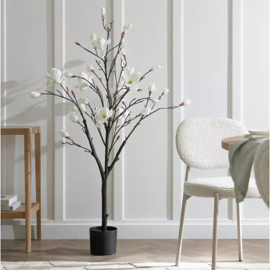 Home Artificial White Magnolia Tree 71cm | Realistic Indoor Home Plant Decoratio