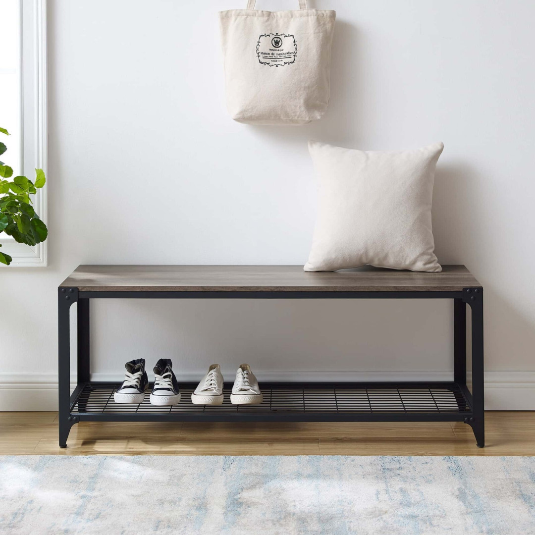 Industrial Metal & Wood Entry Bench - English Oak Industrial Metal & Wood Entry Bench - English Oak
