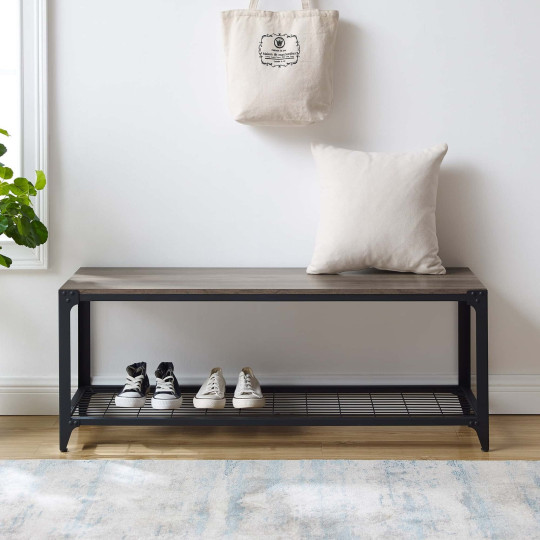 Industrial Metal & Wood Entry Bench - English Oak