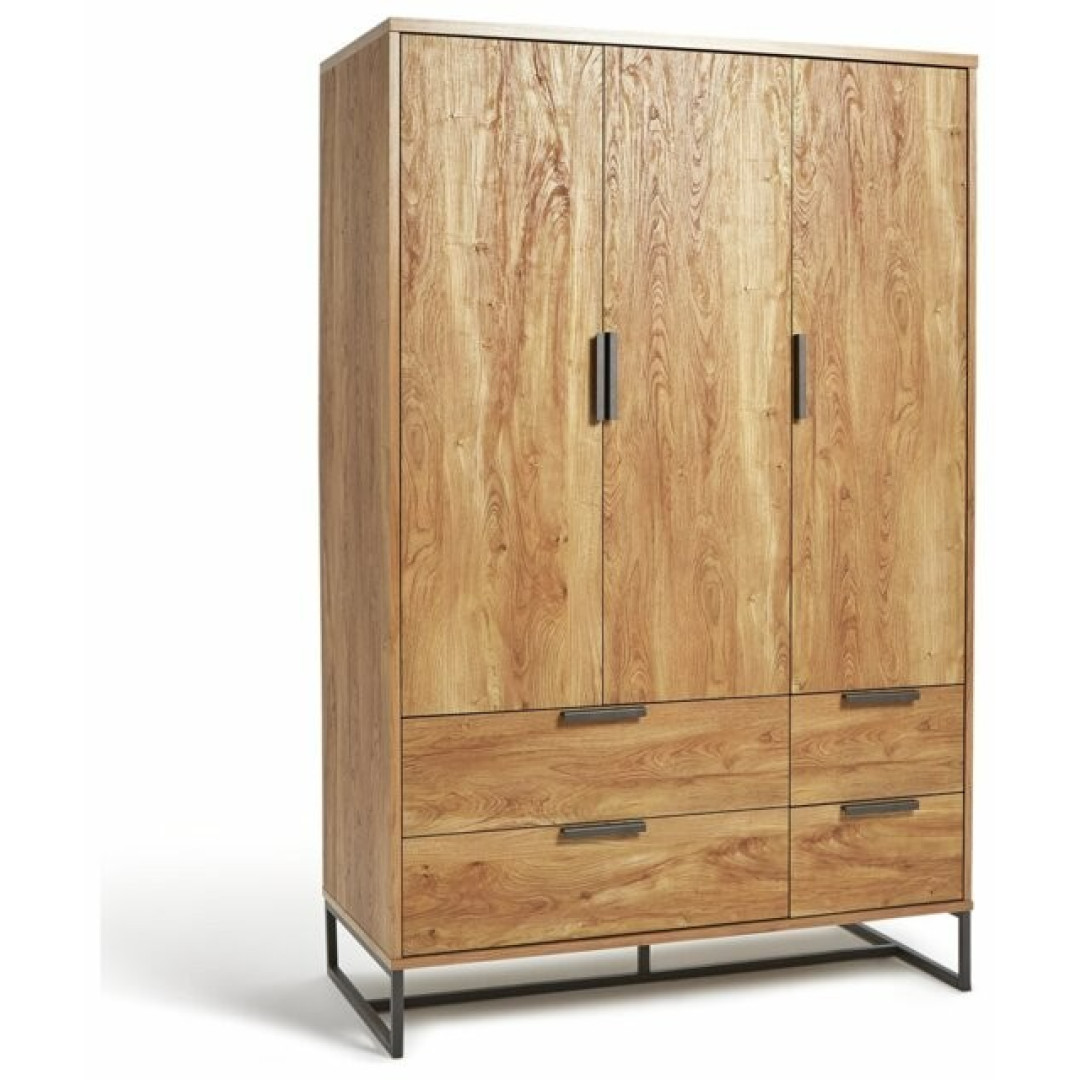 Nomad 3 Door 4 Drawer Wardrobe - Oak Effect | Industrial Style Bedroom Storage Nomad 3 Door 4 Drawer Wardrobe - Oak Effect | Industrial Style Bedroom Storage