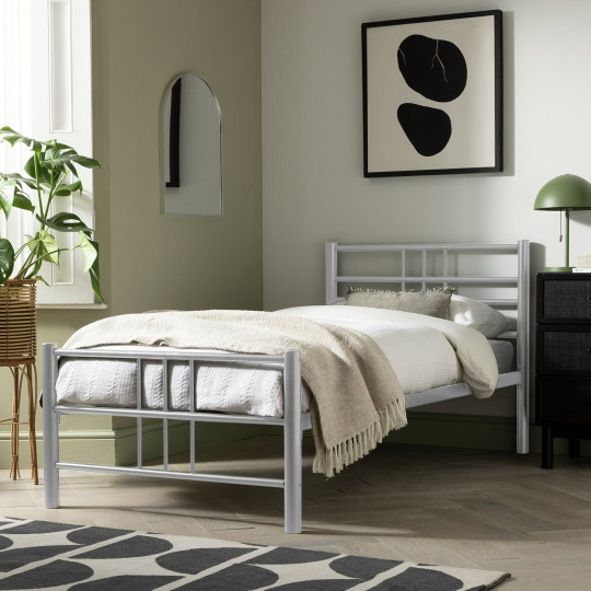 Home Atlas Single Metal Bed Frame - Silver | Modern Strong Bedroom Furniture Bed