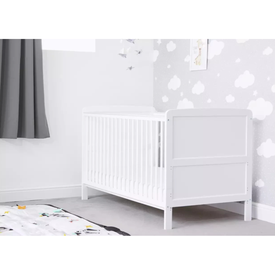 Baby Elegance Travis Baby Cot Bed with Mattress - White Baby Elegance Travis Baby Cot Bed with Mattress - White
