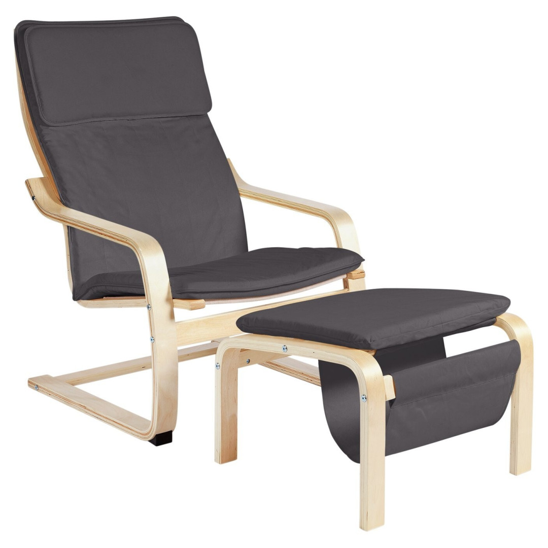 Bentwood Fabric Chair & Footstool - Charcoal | Modern Lounge Seating Set Bentwood Fabric Chair & Footstool - Charcoal | Modern Lounge Seating Set