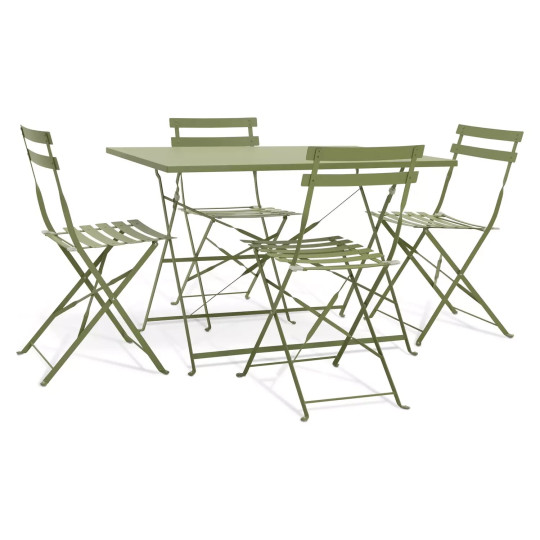 Eve 4 Seater Folding Metal Patio Set - Light Green | Outdoor Garden Set